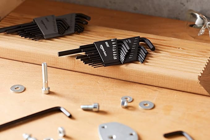 Amazon Basics 36-Piece Allen Wrench/Hex Key Set, SAE & Metric Sizes, Chrome Vanadium Steel with Long Arm, 2 Organized Storage Cases