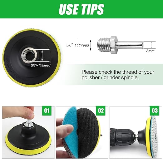 16PCS Wet Dry Diamond Polishing Pad Kit, 4 Inch Diamond Sanding Pad 30-6000 Grit with 5/8''-11 Thread Backer Plate for Concrete Marble Quartz Granite Countertop Stone & Tile Polishing