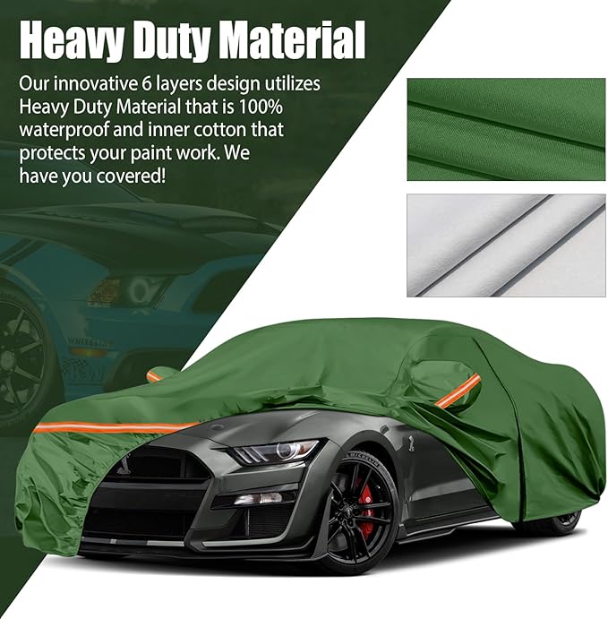 Waterproof Car Covers Replace for 1994-2025 Ford Mustang, Multilayer Heavy Duty with Cotton Liner All Weather Car Cover with Zipper Door, Windproof Bands for Snow Rain Dust Protection (Mustang)