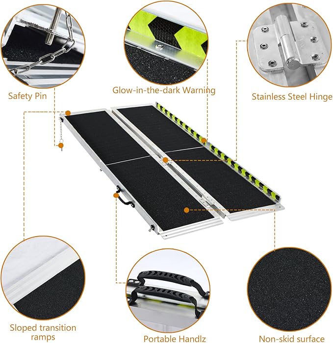 Wheelchair Ramp 5FT, Anti-Slip Aluminum Folding Handicap Portable Ramp, Wheelchair Ramps for Home Steps, Stairs, Doorways, Scooter Ramp
