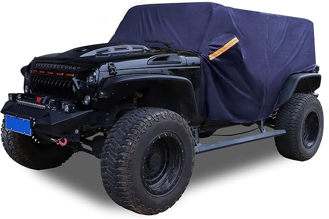 X AUTOHAUX SUV Car Cover Cab Cover Fit for Jeep Wrangler JK JL Hardtop 2 Door 2007-2021 Outdoor Sun Dust Wind Snow Protection 210D Oxford with Driver Door Zipper Navy Blue
