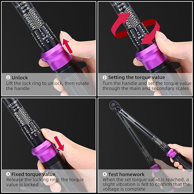 3/8" Inch Drive Click Torque Wrench 10-110 FT-LB/13.6-149.2N.M, ±3% Accuracy, Dual-Direction Click Professional Torque Wrench, Dual Range Scales Graduated in FT.LB and N.M, Purple