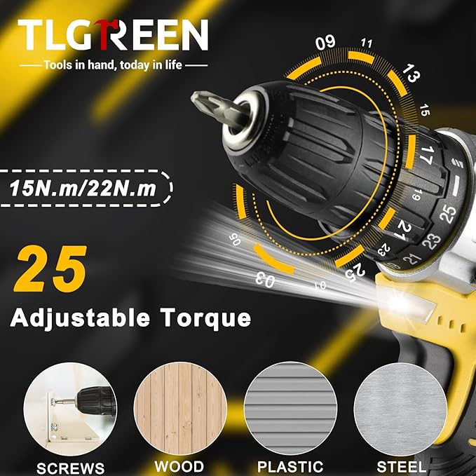 TLGREEN Complete Home Tool Kit with 12V Cordless Drill & Magnetic Bits | 138Pcs All-in-One Set for DIY, Repairs & Assembly | Durable Case & Fast Charging | Ideal for New Homeowners | Yellow