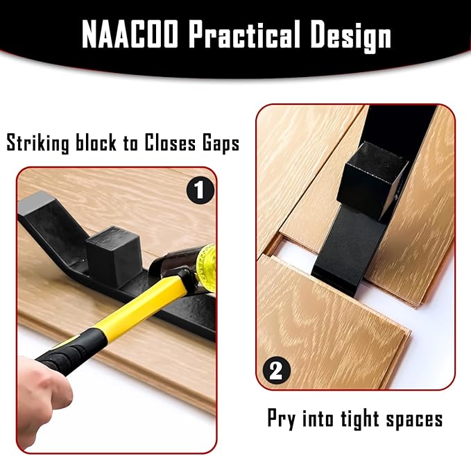 NAACOO Heavy Duty Pull Bar and Pry Bar, Flooring Tools, Weight 3.7lb/Solid Square Steel Block & Steel Angle Hammering Durable, Fully Felted Bottom - Professional Pull Bar Flooring Tool.