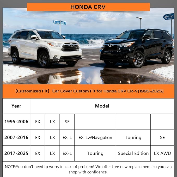 Kayme Heavy Duty Car Cover Custom Fit for Honda CRV CR-V (1995-2025) Waterproof All Weather for Automobiles, Outdoor Full Exterior Cover with Tape and Towel, Rain Snow Sun UV Protection.