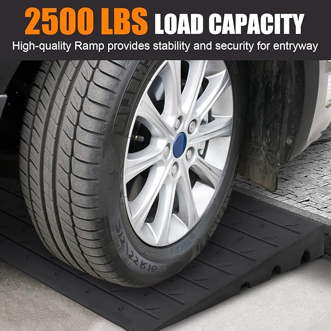 Towallmark Rubber Threshold Ramp Doorway, 4’’ Rise Wheelchair Threshold Ramp, 2500LBS Capacity No-Slip Driveway Curb Ramps for Wheelchair Mobility Scooter Power Chairs with 3 Channels Cord Cover