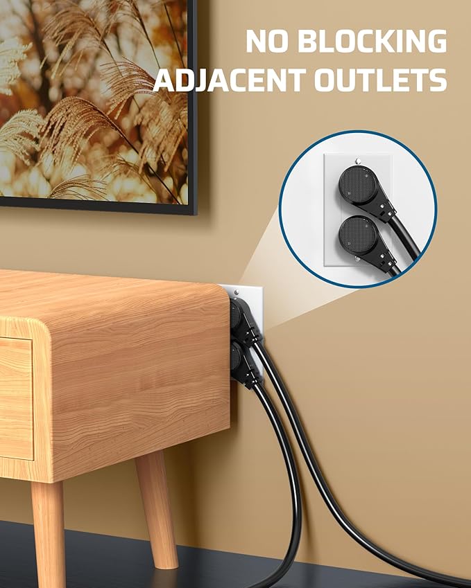 DEWENWILS 1FT Short Extension Cord, Flat Head Extension Cord Indoor with 3 Prong, Low Profile Power Cable SJT 14 AWG Flexible Power Cord for Home Kitchen, ETL Listed, 3 Pack