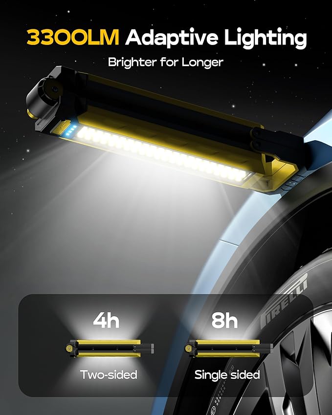 Mechanics Work Light, Under Hood Working Light Bar with Magnetic, 5600AH 3600LM Portable Cordless Work Light for mechanic, Job Site Lighting for Underhood/Mechanic/Car Repairing/Garage -Yellow