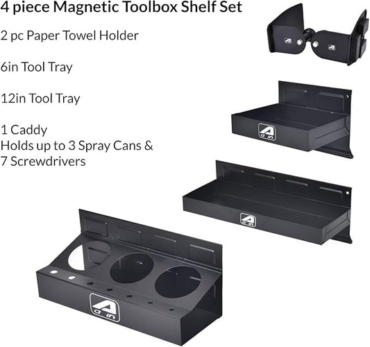 A A IN Magnetic Toolbox Tray Set, Tool Box holder Accessories for Tool Organizer,Garage Storage, 2 Trays, Can Caddy, Paper Towel & Screwdriver Holder (A049)