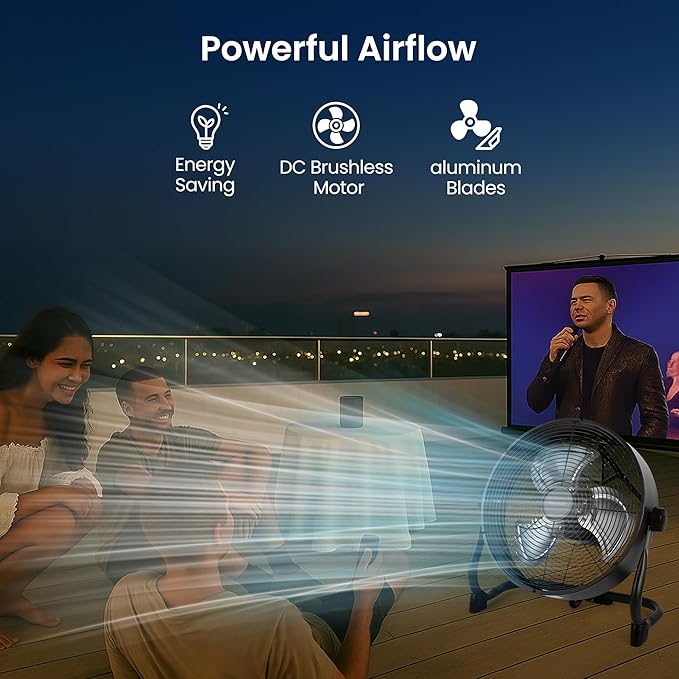 15" High-Velocity Heavy Duty Industrial Floor Fan, 9 Speeds, Metal Construction and Aluminum Blades, NO-Power Bank fan, Portable Fan for Camping (Black)