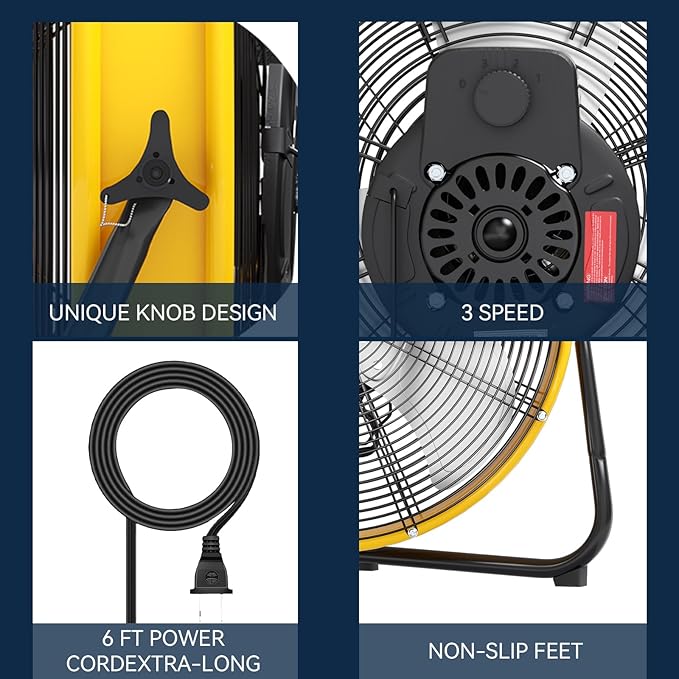 20" High Velocity Metal Floor Drum Fan, 4500 CFM Heavy Duty Industrial Shop Fan, 3 Speed, 360 Degree Tilt, Wall Mounted & Floor Design for Warehouse, Commercial, Barn, Garage - UL Safety Listed