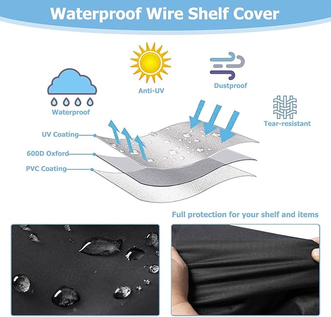 Rileytee Wire Shelf Cover,Heavy Duty 600D Dustproof Waterproof Shelf Covers for Wire Shelving,Outdoor Storage Rack Cover for Wire Rack with Zipper,Black,48"W x 18"D x 72"H