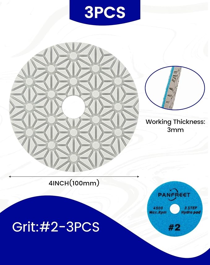 Wet/Dry 3 Step 4 Inch Diamond Polishing Pads,Step 2 Granite Polishing Pads for Granite Quartz Marble Concrete Terrazzo