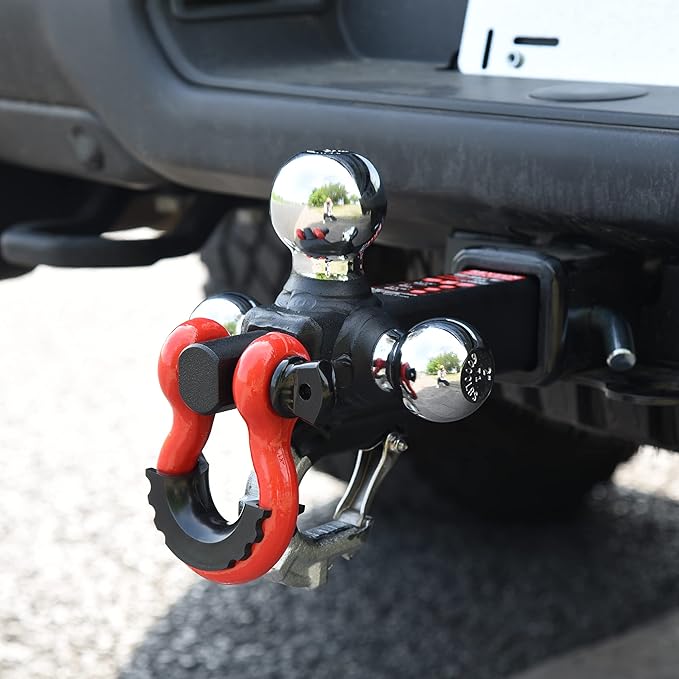 TOPTOW Trailer Hitch Tri-Ball Hitch Mount with Chrome 1-7/8-in, 2-in, 2-5/16-in Tow Balls, 3/4-in Tow Shackle and Tow Hook, Fit for 2 inch Trailer Hitch Receiver