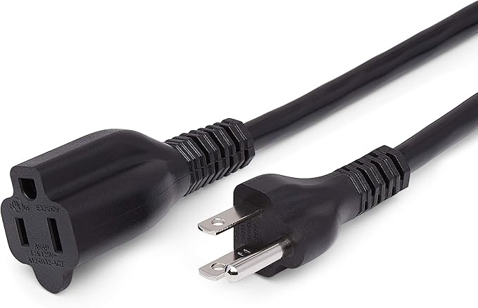 Amazon Basics Indoor Extension Cord, 3 Prong Outlet Extender Power Cord, 13 Amps, 125V, 25 Foot, Black, 2-Pack