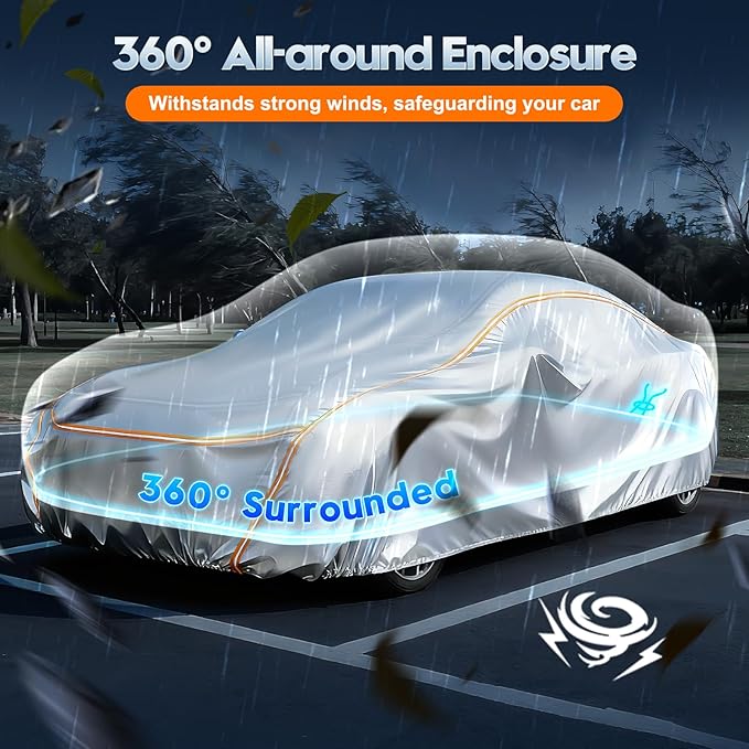 INTISAM Car Cover Waterproof All Weather 5 S Quick Install for Toyota Highlander,Ford Explorer,Jeep Grand Cherokee,Honda Pilot Automobiles Universal Fit SUV/MPV Length 191-201 Inch 6-Layer 500D Cover