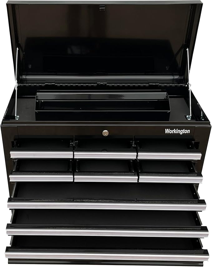 Workington Professional Industrial Portable Metal Tool Chest with 9 Drawers, 26" 9-Drawer Tool Chest Cabinet with Ball Bearing Drawer Slides, Steel Tool Storage Box Organizer 4016 Black
