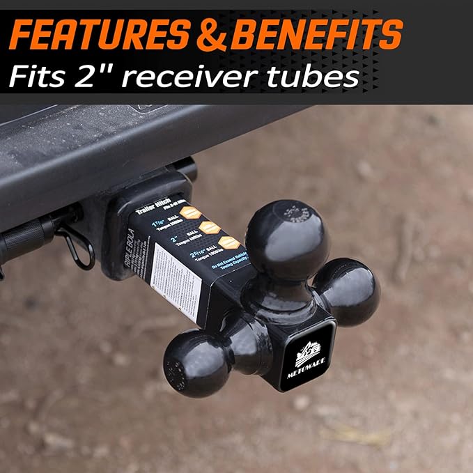 METOWARE Trailer Hitch Tri Ball Mount with 5/8" Hitch Lock, 1-7/8 Inch, 2 Inch and 2-5/16 Inch Tri Ball Hitch Fit 2 Inch Receiver, Hollow Shank Tow Hitch, Black
