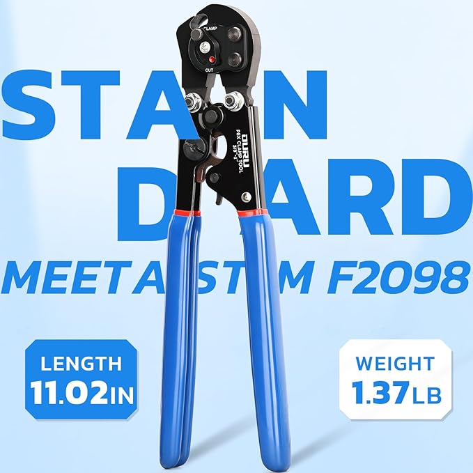 2 IN 1 Ratchet Pex Crimping Tool Pliers Cinch and Remove Combo Function Professional Pex Crimper Long Handle Pex Pinch Tool Pex Pipe Crimp Tool for 3/8" to 1" Stainless Steel Clamps