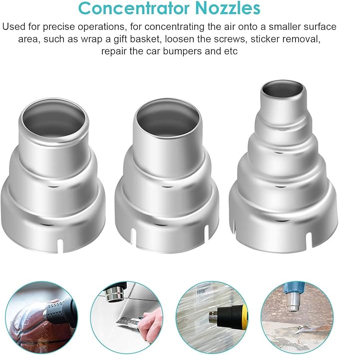 7Pcs Heat Gun Nozzle Kit for Shrink Wrapping Welding Electronics, Stainless Steel Reflector Nozzle Soldering Station Nozzle Tool Hot Air Gun Accessories