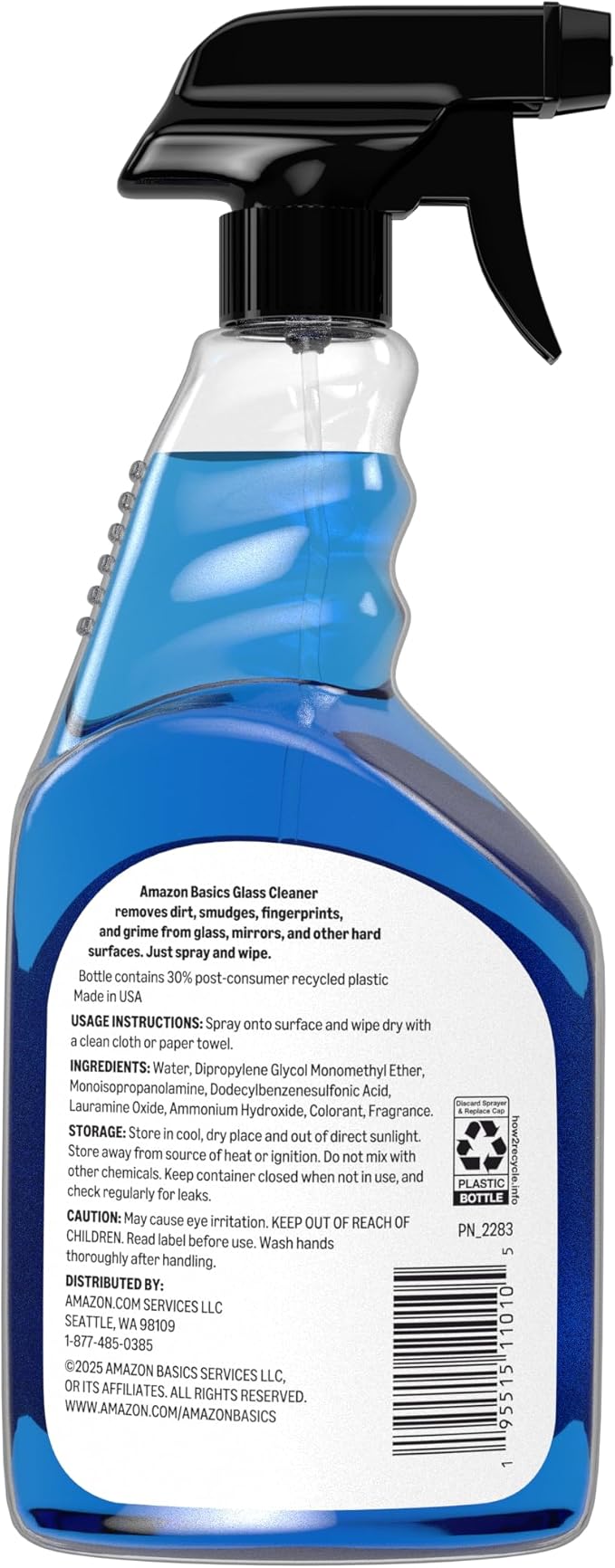 Amazon Basics Glass Cleaner, Streak-Free Shine, 32 Fl Oz, Pack of 2 with 1 Sprayer