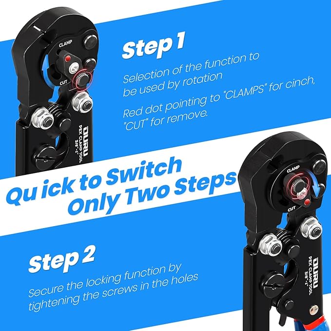 2 IN 1 Ratchet Pex Crimping Tool Pliers Cinch and Remove Combo Function Professional Pex Crimper Long Handle Pex Pinch Tool Pex Pipe Crimp Tool for 3/8" to 1" Stainless Steel Clamps