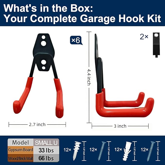 CBWLWJ 6 Pack Heavy Duty Wall Hooks for Hanging - Anti-Slip Coating, Solid Steel 3 Inch Small Square Garage Hooks for Ladder, Bikes, Tools and More(Orange)