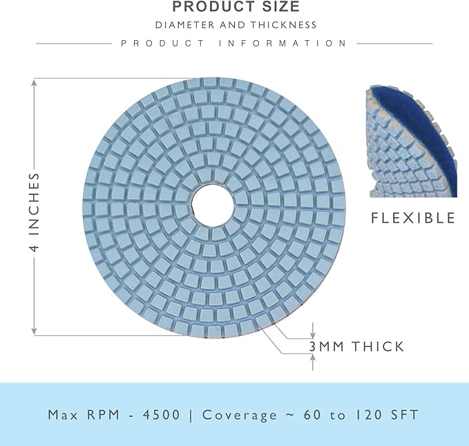 STADEA Diamond Polishing Pads for Angle Grinder, 4 inch Wet/Dry 8 Piece Set Granite Stone Concrete Marble