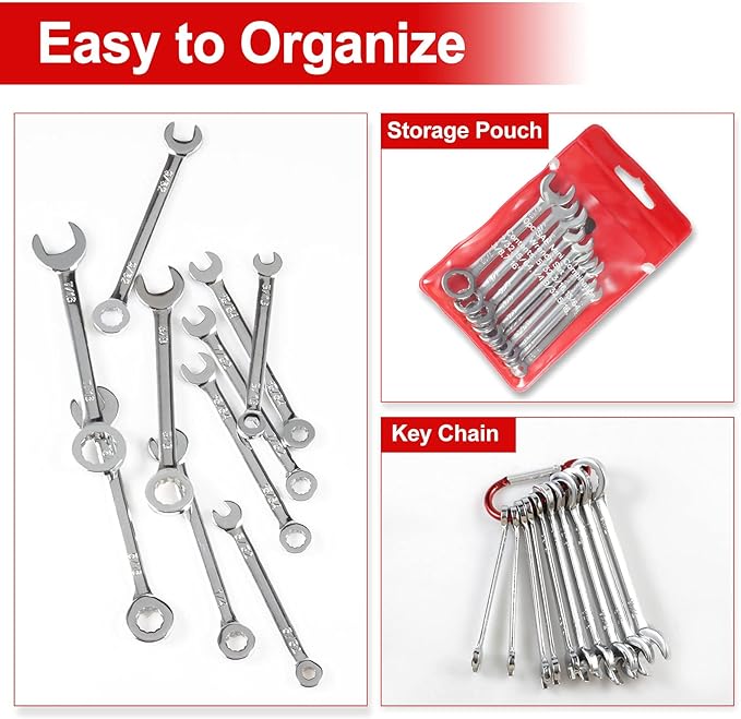 SPEEDWOX Mini SAE Wrench Set, 10-Piece, Open/Box End, Made of High Carbon Steel, Heat Treated for Strength and Durability
