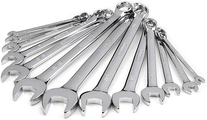Steelman Pro 13-Piece SAE 6-Point Combination Wrench Set, 1/4, 5/16, 3/8, 7/16, 1/2, 9/16, 5/8, 11/16, 3/4, 13/16, 7/8, 15/16, and 1-inch Sizes, Full Polish Chrome