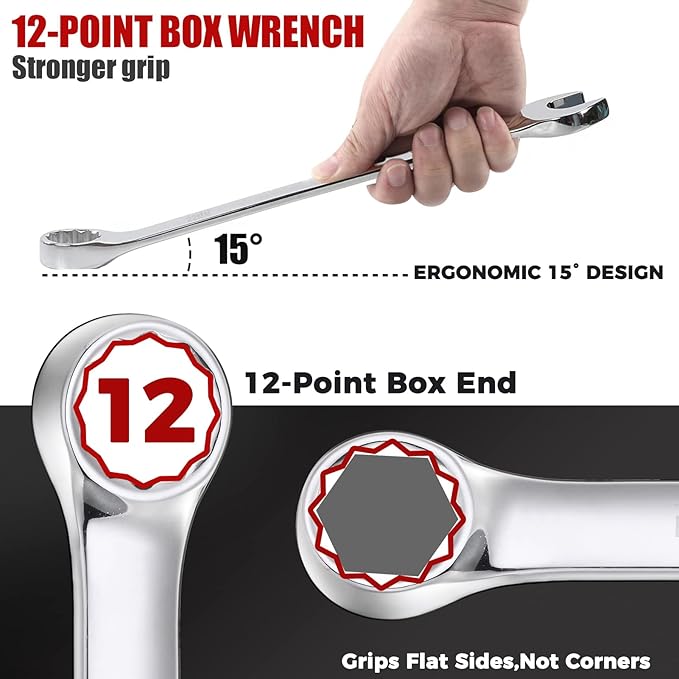 Combination Wrench Set,32-Piece Chrome Vanadium Steel Wrench Set 12-Point SAE & Metric Wrenches 1/4"-1" and 7-22mm with Rolling Pouch