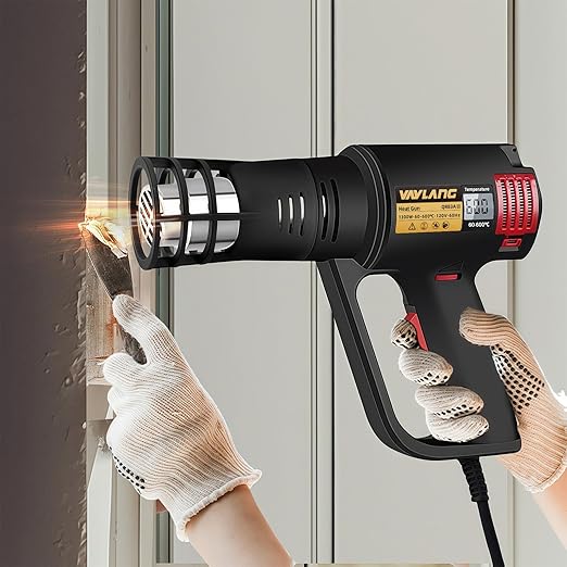 Digital Display Heat Gun 1300W, Variable Temperature 122°F-1202°F/50°C-650°C, 5 Speed & Temp Settings, Overheat Protection with 4 Nozzles for Shrink Wrapping, Electronics, Crafts