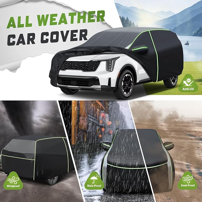 Mixsuper Liner Car Cover for Kia Sorento 2003-2026, 7 Layers Full Car Cover All Weather Car Covers for Sorento, Waterproof Outdoor Cover with Zipper Door Reflective Strips