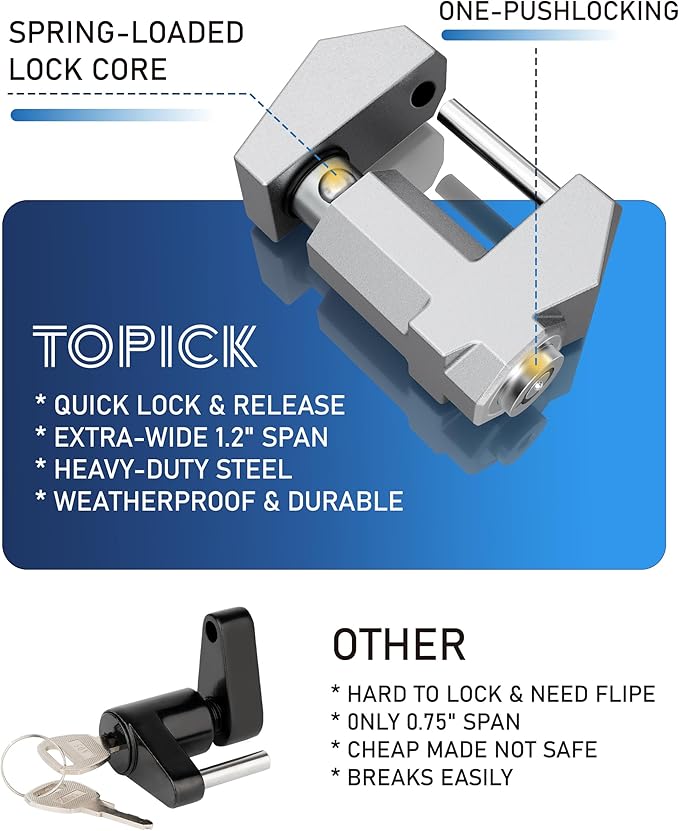 TOPICK Trailer Tongue Coupler Lock, Dia 1/4'', Extra Wide 1.2'' Span, Latch Lock for Wide Trailer Coupler, for RV, Truck, Boat Trailer Lock, Cyberpunk Futuristic Style