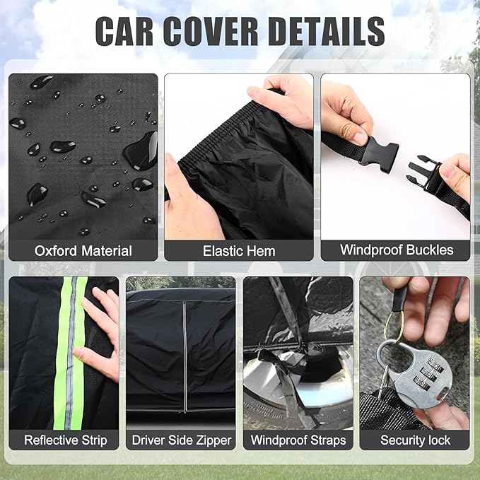 SAPUBK Waterproof Car Cover Compatible with 1960-1974 Ford Galaxie 500/XL/Starliner/Fairlane Sedan/Coupe/Hardtop, All Weather Classic Car Covers with Inner Cotton&Zipper Door for Snow Rain Protection