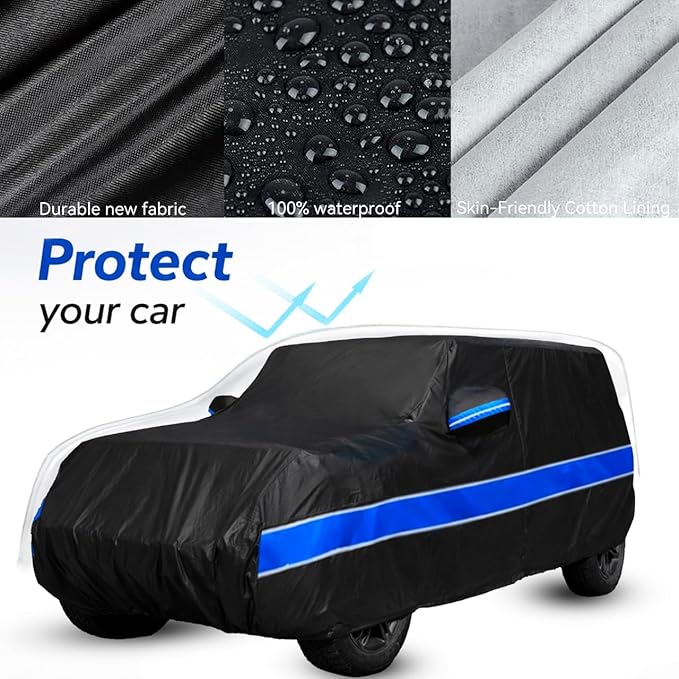 10-Layer Car Cover Compatible with Jeep Wrangler Cover Waterproof 2 Door All Weather,Sun Rain UV Dust Snow Protection,Full Exterior Car Cover with Door Zipper and Cotton Lining,Fit for CJ YJ TJ JK JL