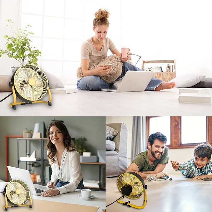 12 Inch High Velocity Floor Fan, Heavy Duty Metal Industrial Fans with 3 Speeds, Portable Fan with Adjustable 360° Head Tilt