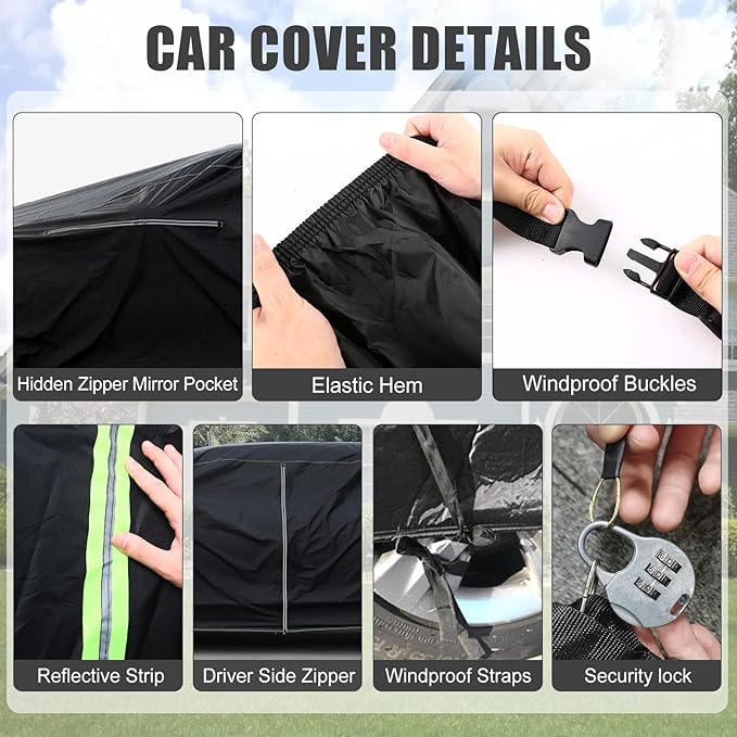 Waterproof Car Cover Replace for Pontiac Firebird/Trans Am Convertible & Coupe 1970-2002, 210T All Weather Classic Car Covers with Zipper Door & Lock for Snow Rain Protection