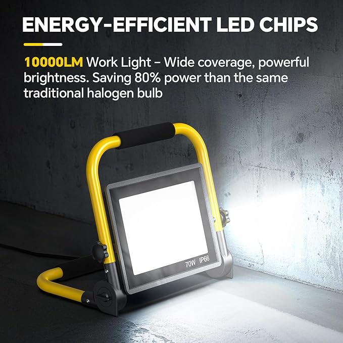 10000 Lumen LED Work Light: Portable Work Light with 6FT Cord - IP66 Waterproof Flood for Indoor/Outdoor Job Site Workshop Construction Garage Lighting, Tool Gifts for Men, Dad, Him