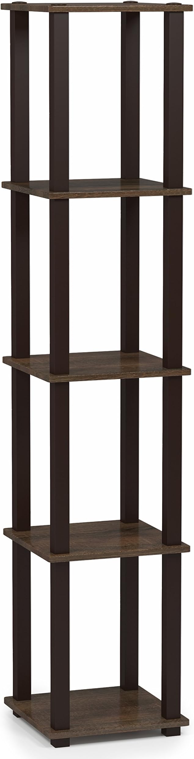 FURINNO Turn-S-Tube 5-Tier Corner Square Rack Display Shelf, Walnut/Brown
