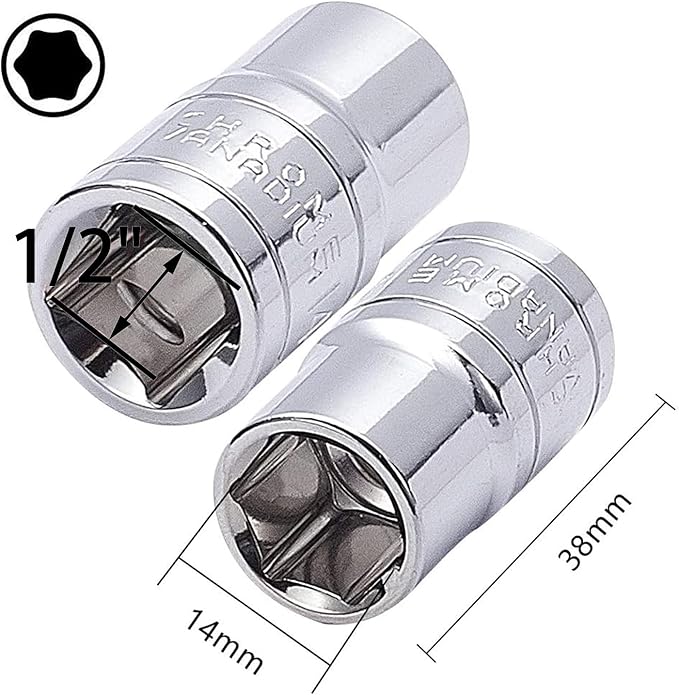 Utoolmart 1/2-Inch 14mm 6-Point Drive Shallow Socket, Metric, Cr-V Chrome-vanadium