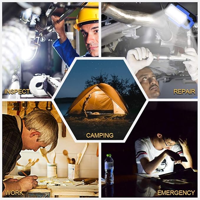 WARSUN 2PC Led Work Lights Rechargeable Magnetic Portable Work Light 30w 1200 Lumens for Camping Car Repairing, Blue Stocking Stuffers Mens/Dad Gifts