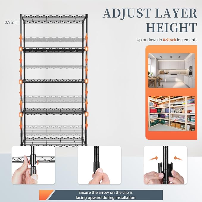 BestOffice 5-Shelf Storage Shelves, Adjustable Shelving Unit Wire Shelving Metal Shelves,11.6" D x 21.5" W x 47.6" H,Black