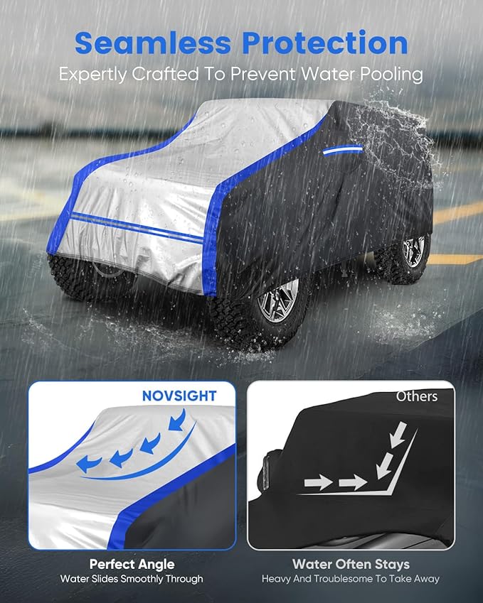 NOVSIGHT Car Cover for Jeep Wrangler 2 Door (2007–2025 JK JKU JL JLU), Waterproof All Weather Outdoor Cover, 6-Layer Heavy Duty, 60 MPH Windproof Straps, Reflective Strips, Soft Lining