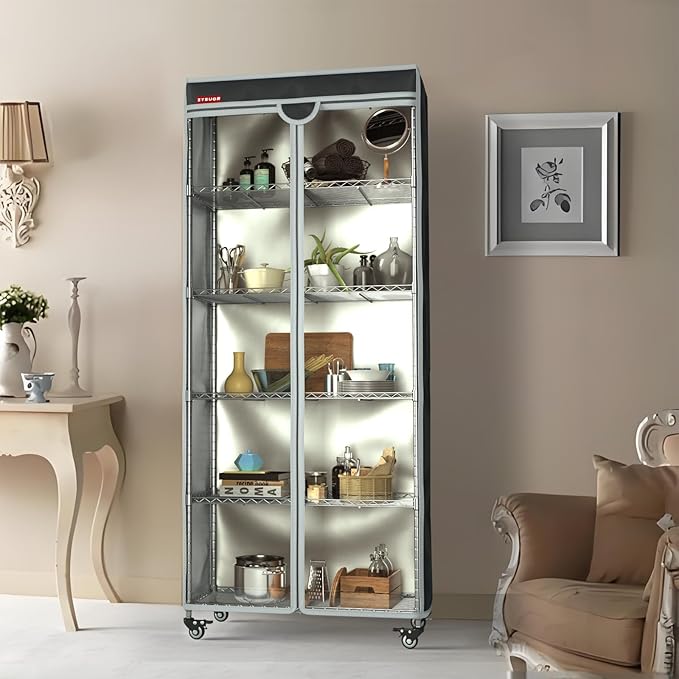 Shelf Cover Wire Shelving Rack Dust Cover,dustproof, Waterproof, Sunscreen, Front Transparent Panel Design for Easy Viewing, Suitable for 36" Wx14 Dx54 H (No Shelves,Black)