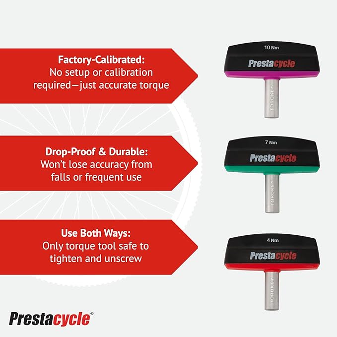 Prestacycle Pro TorqKeys 6Nm T-Handle Torque Limiting Tool – Torque Wrench Bit with Ergonomic Low-Profile Grip, Magnetic 1/4" Hex Bit Retention, Durable Zinc Shaft