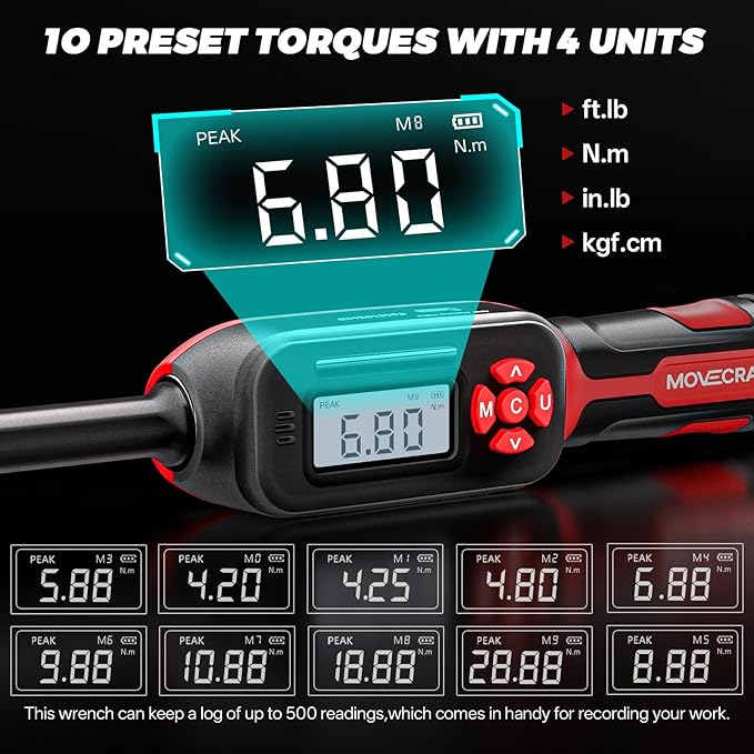 3/8 Torque Wrench Digital (5-99.6 Ft.Lb/6.8-135 N.m) ±2% Accuracy Digital Spark Plug Socket & Tire Inch Pound Torque Wrench with Buzzer and LED Flash Notification Track Mode for Moto Auto