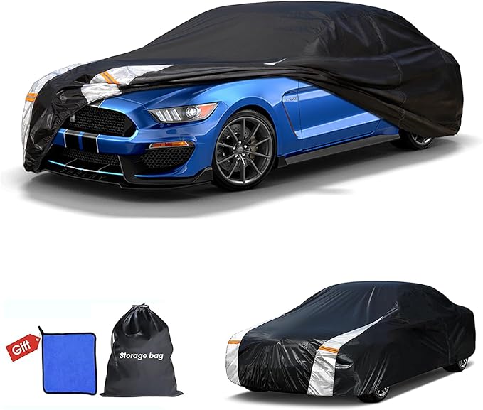 Car Cover Waterproof All Weather, Full Exterior Coupe/Sedan Cover Universal Fit Ford Mustang, Chevy Camaro/Corvette C3/C8, Kia Optima, Audi A4/A5, BMW 5 Series etc, See Chart (Length 186"-193").
