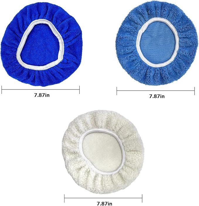 AICEL 9PCS Car Buffer Polisher Pad Bonnet, 9 to 10 Inches Car Orbital Polishing Bonnet Coral Fleece Buffing Cover, Soft Microfiber Car Woolen Wax Kit, Universal Auto Cleaning Waxers Set