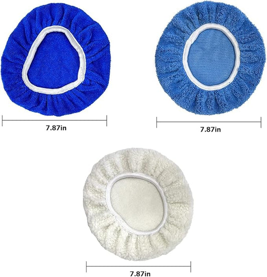 AICEL 9PCS Car Buffer Polisher Pad Bonnet, 9 to 10 Inches Car Orbital Polishing Bonnet Coral Fleece Buffing Cover, Soft Microfiber Car Woolen Wax Kit, Universal Auto Cleaning Waxers Set